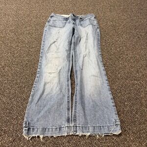 Hydraulic Wide Leg Jeans Women 9/10 Light Wash Distressed Raw Hem Y2K Cargo 5846